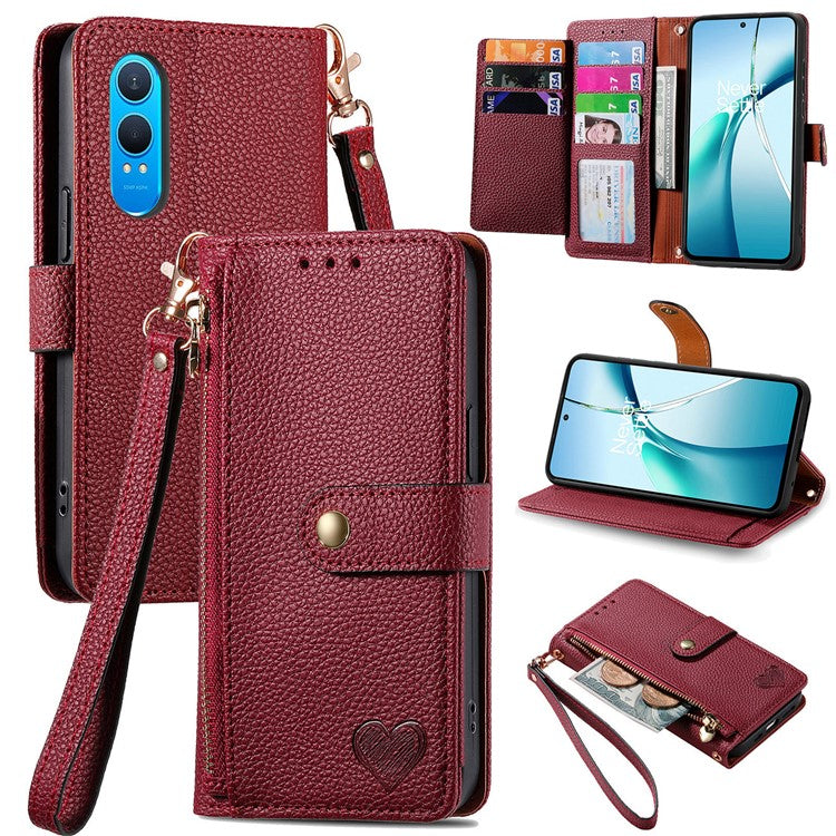 For OnePlus Nord CE4 Lite 5G / Oppo K12x 5G (China) Case RFID Blocking Zipper Pocket Leather Wallet Phone Cover - Red