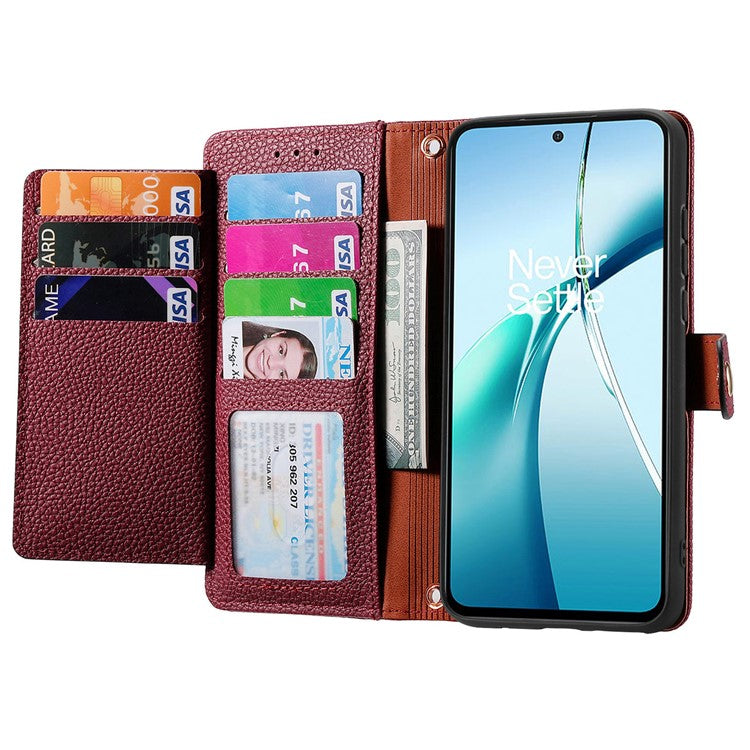 For OnePlus Nord CE4 Lite 5G / Oppo K12x 5G (China) Case RFID Blocking Zipper Pocket Leather Wallet Phone Cover - Red