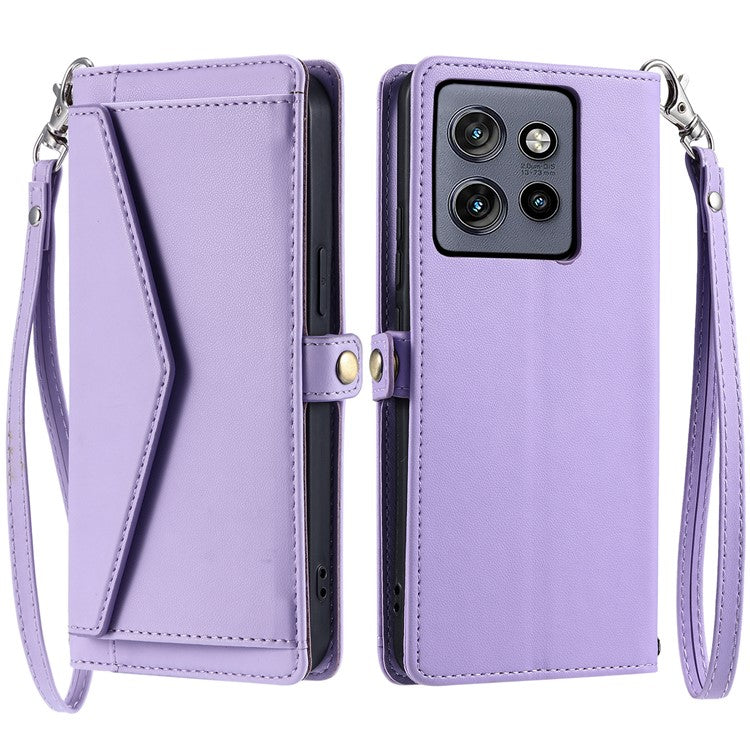 For Motorola Edge 50 Neo 5G / Moto S50 5G / Thinkphone 25 5G Leather Case with Wrist Strap Wallet Stand Phone Cover - Purple