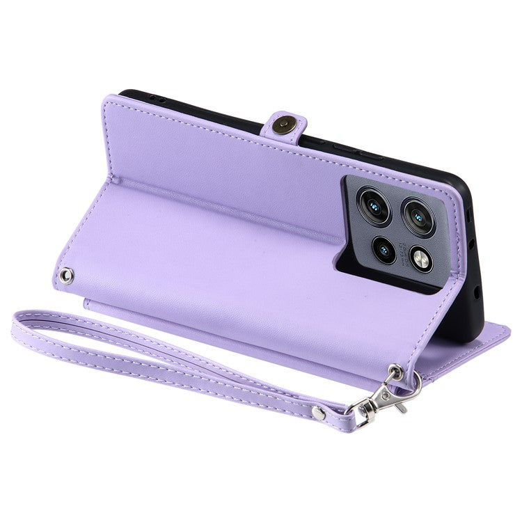 For Motorola Edge 50 Neo 5G / Moto S50 5G / Thinkphone 25 5G Leather Case with Wrist Strap Wallet Stand Phone Cover - Purple