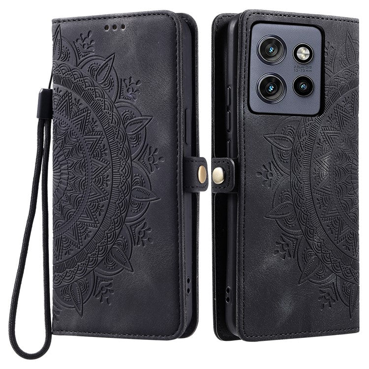 Style 016 For Motorola Edge 50 Neo 5G / Moto S50 5G / Thinkphone 25 5G Case Skin Feel Totem Imprinted Wallet Leather Phone Cover - Black