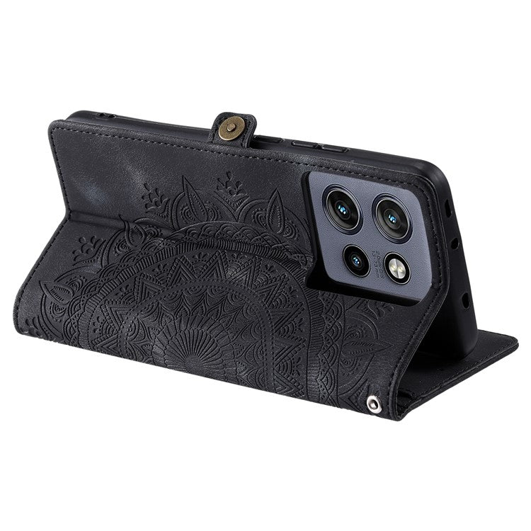 Style 016 For Motorola Edge 50 Neo 5G / Moto S50 5G / Thinkphone 25 5G Case Skin Feel Totem Imprinted Wallet Leather Phone Cover - Black