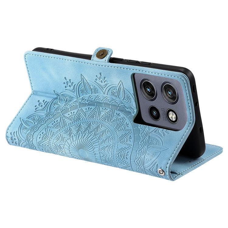 Style 016 For Motorola Edge 50 Neo 5G / Moto S50 5G / Thinkphone 25 5G Case Skin Feel Totem Imprinted Wallet Leather Phone Cover - Lake Blue