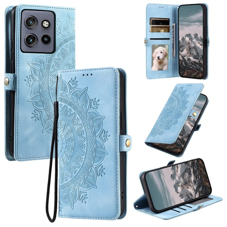 Style 016 For Motorola Edge 50 Neo 5G / Moto S50 5G / Thinkphone 25 5G Case Skin Feel Totem Imprinted Wallet Leather Phone Cover - Lake Blue