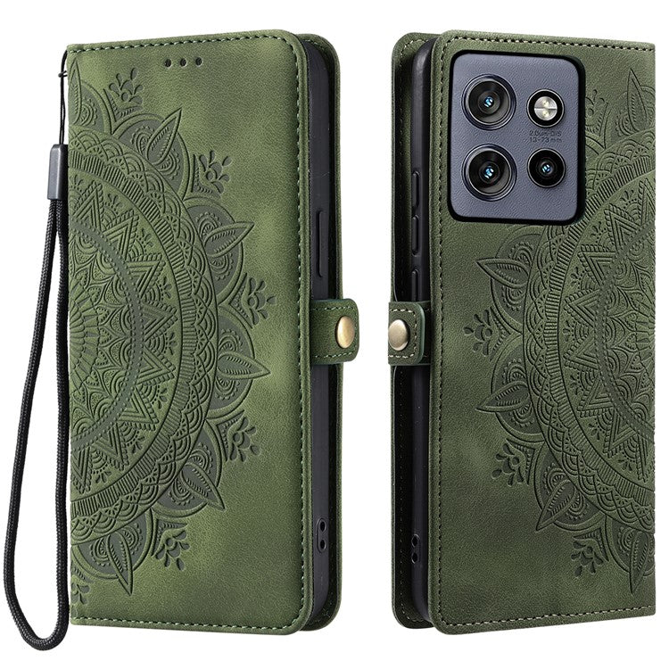 Style 016 For Motorola Edge 50 Neo 5G / Moto S50 5G / Thinkphone 25 5G Case Skin Feel Totem Imprinted Wallet Leather Phone Cover - Blackish Green