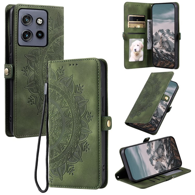 Style 016 For Motorola Edge 50 Neo 5G / Moto S50 5G / Thinkphone 25 5G Case Skin Feel Totem Imprinted Wallet Leather Phone Cover - Blackish Green