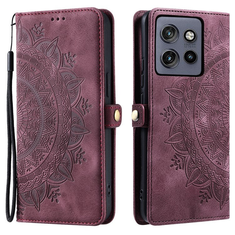 Style 016 For Motorola Edge 50 Neo 5G / Moto S50 5G / Thinkphone 25 5G Case Skin Feel Totem Imprinted Wallet Leather Phone Cover - Wine Red