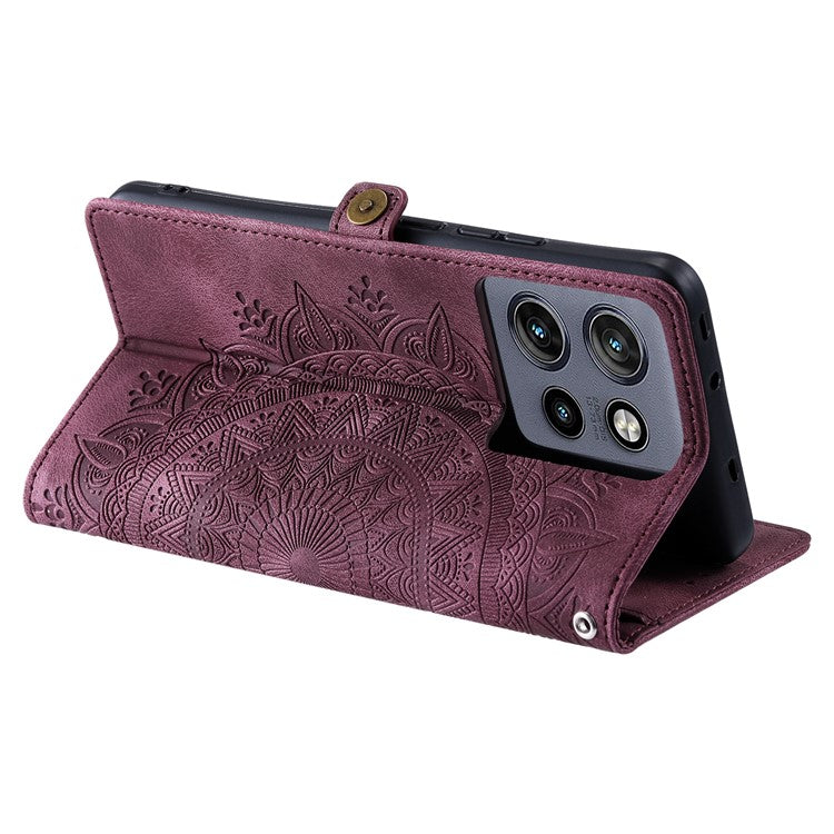 Style 016 For Motorola Edge 50 Neo 5G / Moto S50 5G / Thinkphone 25 5G Case Skin Feel Totem Imprinted Wallet Leather Phone Cover - Wine Red