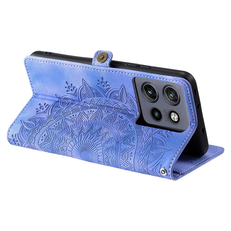 Style 016 For Motorola Edge 50 Neo 5G / Moto S50 5G / Thinkphone 25 5G Case Skin Feel Totem Imprinted Wallet Leather Phone Cover - Purple