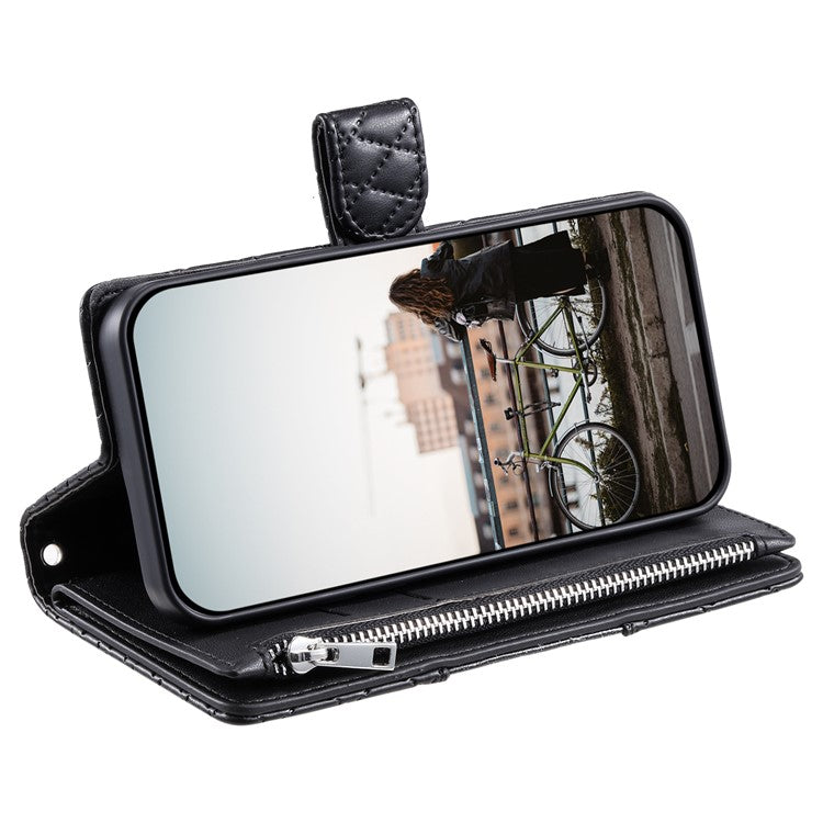 Style 012 for Motorola Edge 50 Neo 5G / Moto S50 5G / Thinkphone 25 5G Case Zipper Pocket Glitter Leather Phone Cover - Black