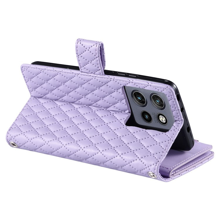 Style 012 for Motorola Edge 50 Neo 5G / Moto S50 5G / Thinkphone 25 5G Case Zipper Pocket Glitter Leather Phone Cover - Purple