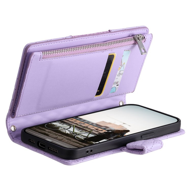 Style 012 for Motorola Edge 50 Neo 5G / Moto S50 5G / Thinkphone 25 5G Case Zipper Pocket Glitter Leather Phone Cover - Purple