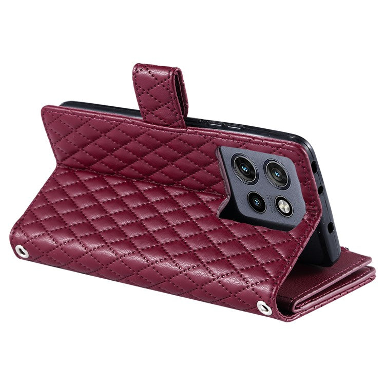Style 012 for Motorola Edge 50 Neo 5G / Moto S50 5G / Thinkphone 25 5G Case Zipper Pocket Glitter Leather Phone Cover - Wine Red