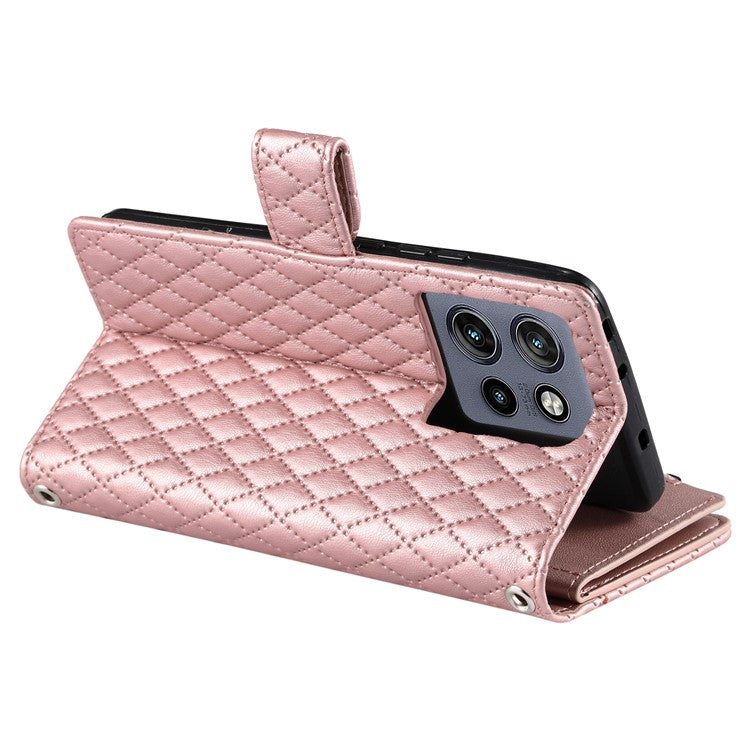 Style 012 for Motorola Edge 50 Neo 5G / Moto S50 5G / Thinkphone 25 5G Case Zipper Pocket Glitter Leather Phone Cover - Rose Gold