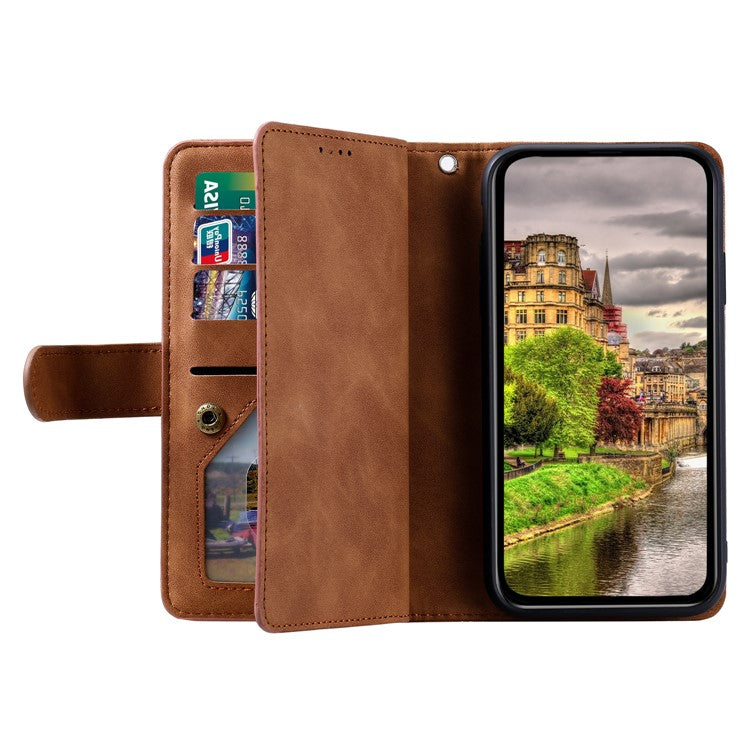 For Motorola Edge 50 Neo 5G / Moto S50 5G / Thinkphone 25 5G Case PU Leather Phone Cover with Zipper Wallet 9 Card Slots - Brown
