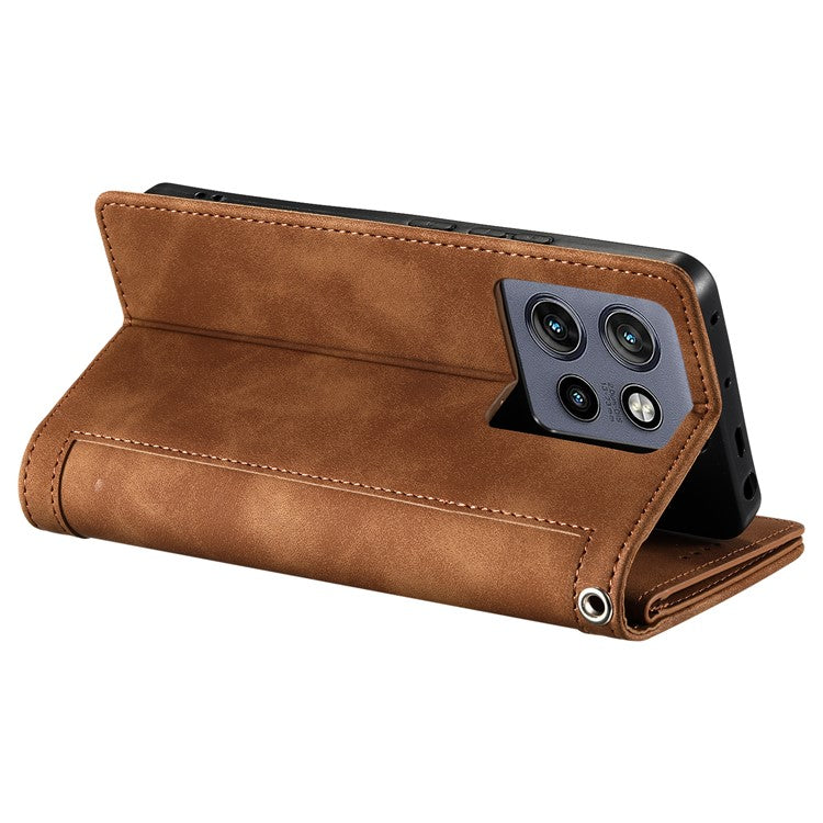 For Motorola Edge 50 Neo 5G / Moto S50 5G / Thinkphone 25 5G Case PU Leather Phone Cover with Zipper Wallet 9 Card Slots - Brown