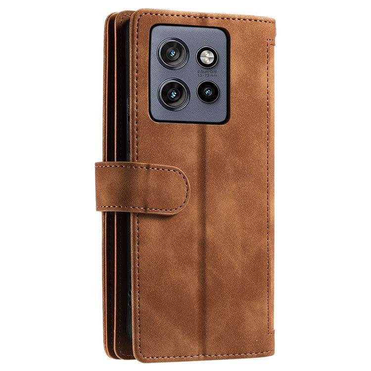For Motorola Edge 50 Neo 5G / Moto S50 5G / Thinkphone 25 5G Case PU Leather Phone Cover with Zipper Wallet 9 Card Slots - Brown