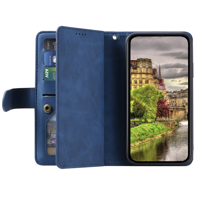For Motorola Edge 50 Neo 5G / Moto S50 5G / Thinkphone 25 5G Case PU Leather Phone Cover with Zipper Wallet 9 Card Slots - Blue