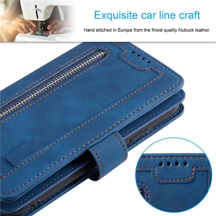 For Motorola Edge 50 Neo 5G / Moto S50 5G / Thinkphone 25 5G Case PU Leather Phone Cover with Zipper Wallet 9 Card Slots - Blue
