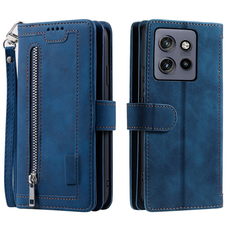 For Motorola Edge 50 Neo 5G / Moto S50 5G / Thinkphone 25 5G Case PU Leather Phone Cover with Zipper Wallet 9 Card Slots - Blue