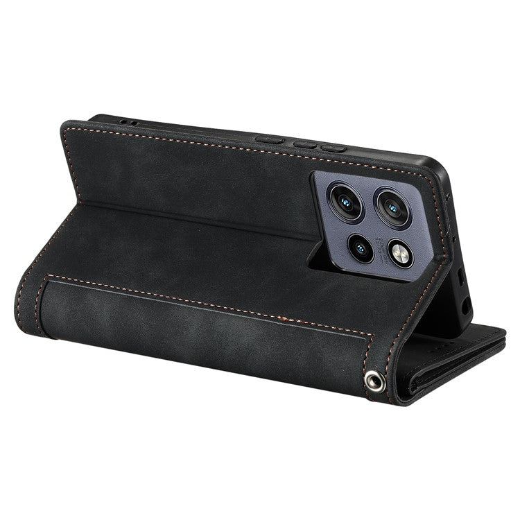 For Motorola Edge 50 Neo 5G / Moto S50 5G / Thinkphone 25 5G Case PU Leather Phone Cover with Zipper Wallet 9 Card Slots - Black