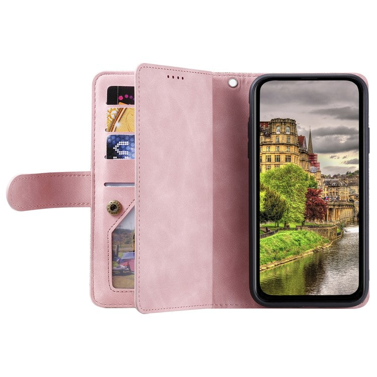 For Motorola Edge 50 Neo 5G / Moto S50 5G / Thinkphone 25 5G Case PU Leather Phone Cover with Zipper Wallet 9 Card Slots - Rose Gold