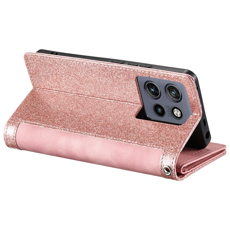 For Motorola Edge 50 Neo 5G / Moto S50 5G / Thinkphone 25 5G Case PU Leather Phone Cover with Zipper Wallet 9 Card Slots - Rose Gold