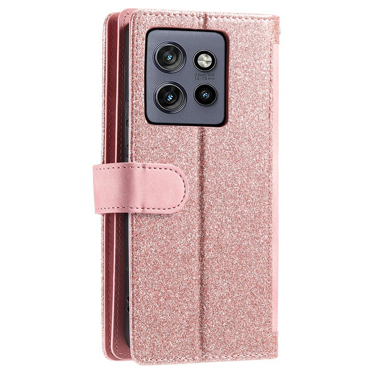 For Motorola Edge 50 Neo 5G / Moto S50 5G / Thinkphone 25 5G Case PU Leather Phone Cover with Zipper Wallet 9 Card Slots - Rose Gold