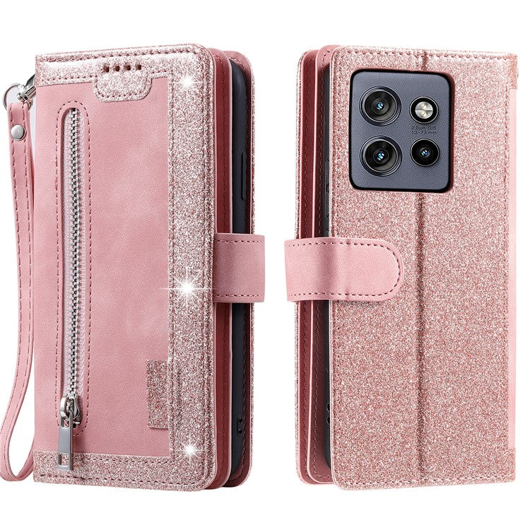 For Motorola Edge 50 Neo 5G / Moto S50 5G / Thinkphone 25 5G Case PU Leather Phone Cover with Zipper Wallet 9 Card Slots - Rose Gold