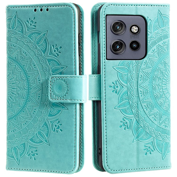 For Motorola Edge 50 Neo 5G / Moto S50 5G / Thinkphone 25 5G Case Imprinted Totem PU Leather Wallet Stand Phone Cover - Mint Green