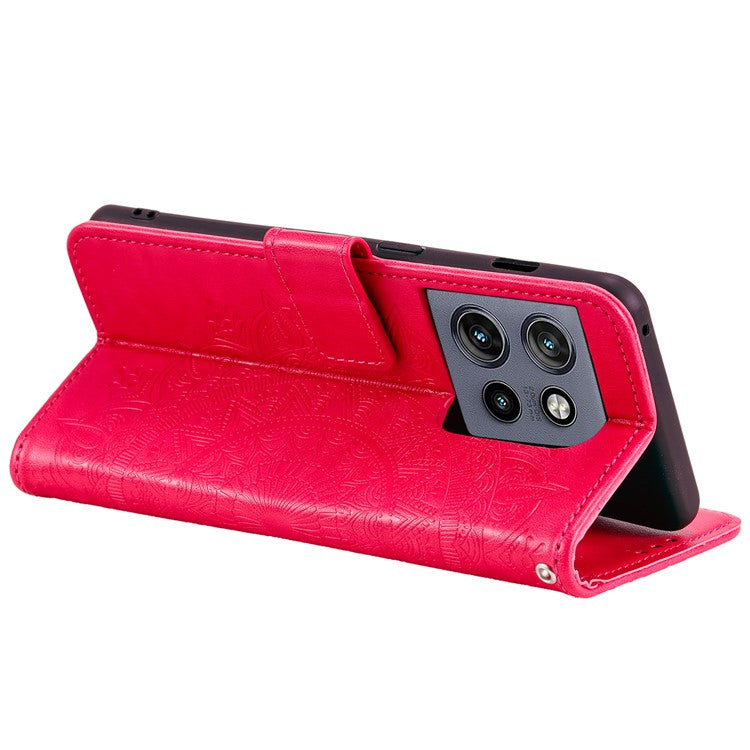 For Motorola Edge 50 Neo 5G / Moto S50 5G / Thinkphone 25 5G Case Imprinted Totem PU Leather Wallet Stand Phone Cover - Rose