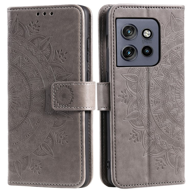 For Motorola Edge 50 Neo 5G / Moto S50 5G / Thinkphone 25 5G Case Imprinted Totem PU Leather Wallet Stand Phone Cover - Grey