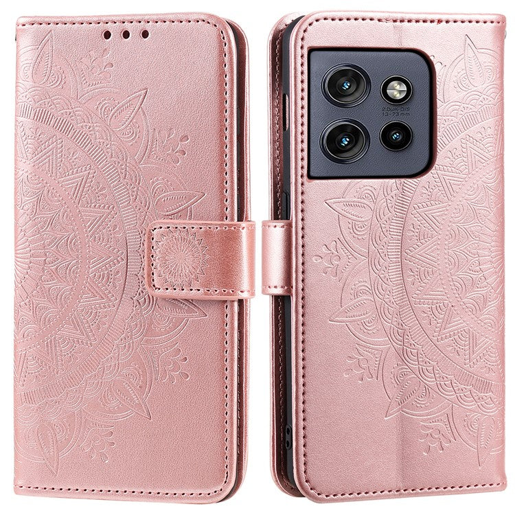 For Motorola Edge 50 Neo 5G / Moto S50 5G / Thinkphone 25 5G Case Imprinted Totem PU Leather Wallet Stand Phone Cover - Rose Gold