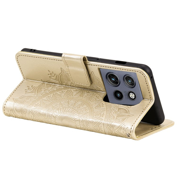 For Motorola Edge 50 Neo 5G / Moto S50 5G / Thinkphone 25 5G Case Imprinted Totem PU Leather Wallet Stand Phone Cover - Gold
