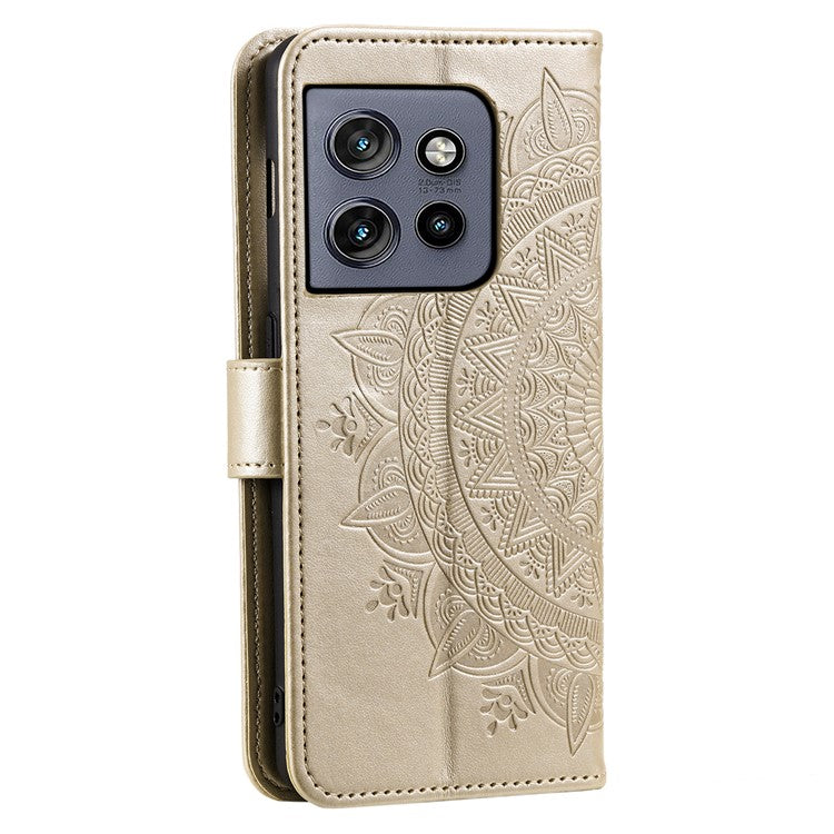 For Motorola Edge 50 Neo 5G / Moto S50 5G / Thinkphone 25 5G Case Imprinted Totem PU Leather Wallet Stand Phone Cover - Gold