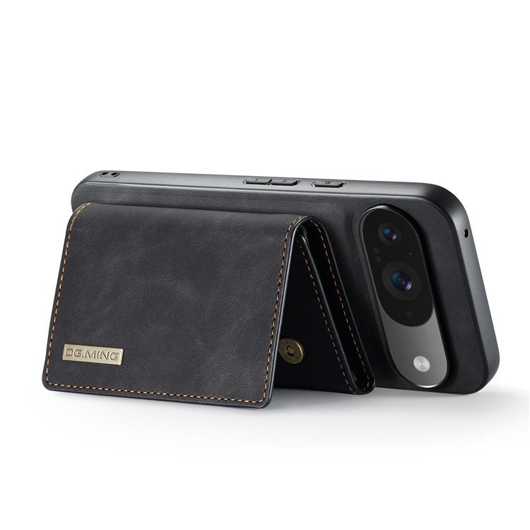 DG.MING M1 Series for Google Pixel 9 Pro / Pixel 9 Case Kickstand PU Phone Cover with Detachable Wallet - Black