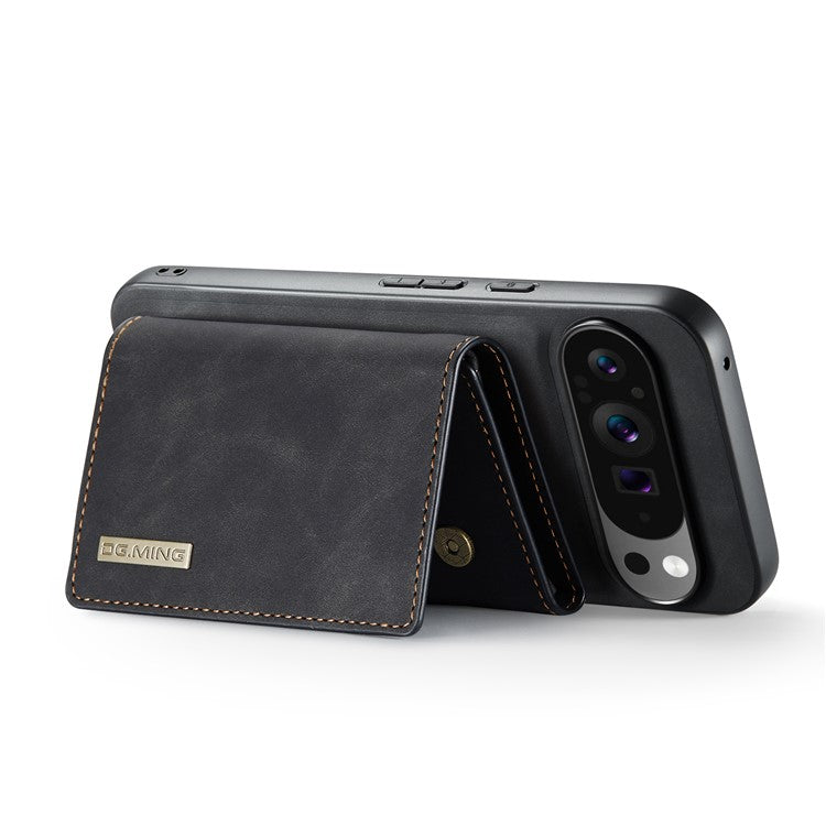 DG.MING M1 Series for Google Pixel 9 Pro XL Case Kickstand PU Phone Cover with Detachable Wallet - Black