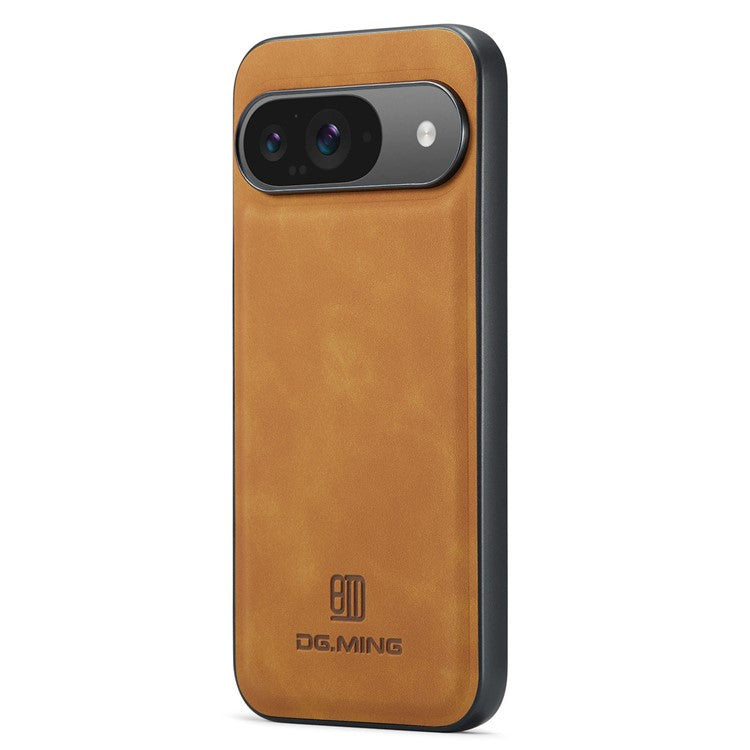 DG.MING For Google Pixel 9 Pro / Pixel 9 Case PU Leather Covered PC+TPU Hybrid Phone Shell - Brown