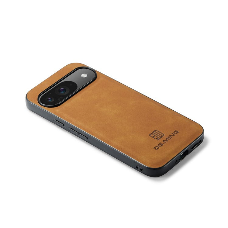 DG.MING For Google Pixel 9 Pro / Pixel 9 Case PU Leather Covered PC+TPU Hybrid Phone Shell - Brown