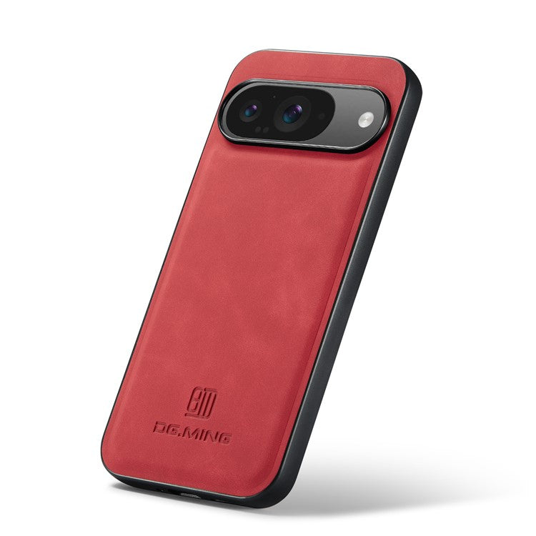 DG.MING For Google Pixel 9 Pro / Pixel 9 Case PU Leather Covered PC+TPU Hybrid Phone Shell - Red