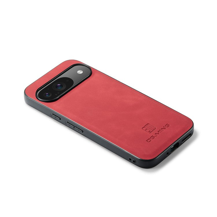 DG.MING For Google Pixel 9 Pro / Pixel 9 Case PU Leather Covered PC+TPU Hybrid Phone Shell - Red