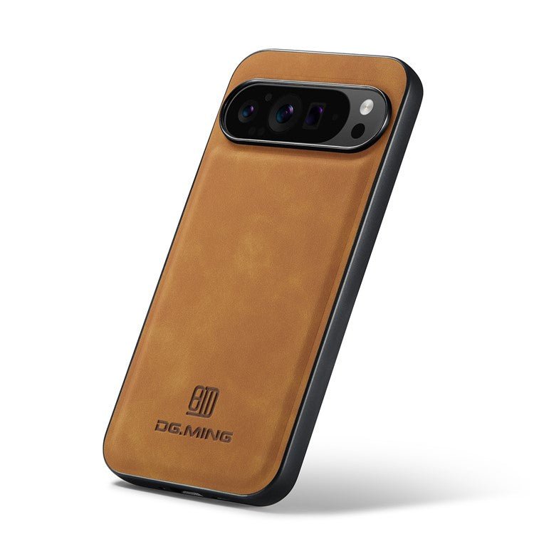 DG.MING For Google Pixel 9 Pro XL Case PU Leather Covered PC+TPU Hybrid Phone Shell - Brown