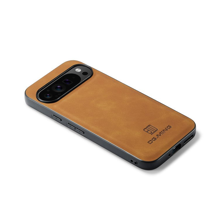 DG.MING For Google Pixel 9 Pro XL Case PU Leather Covered PC+TPU Hybrid Phone Shell - Brown