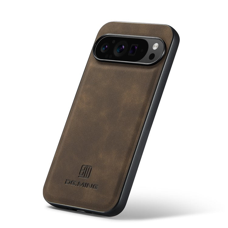 DG.MING For Google Pixel 9 Pro XL Case PU Leather Covered PC+TPU Hybrid Phone Shell - Coffee