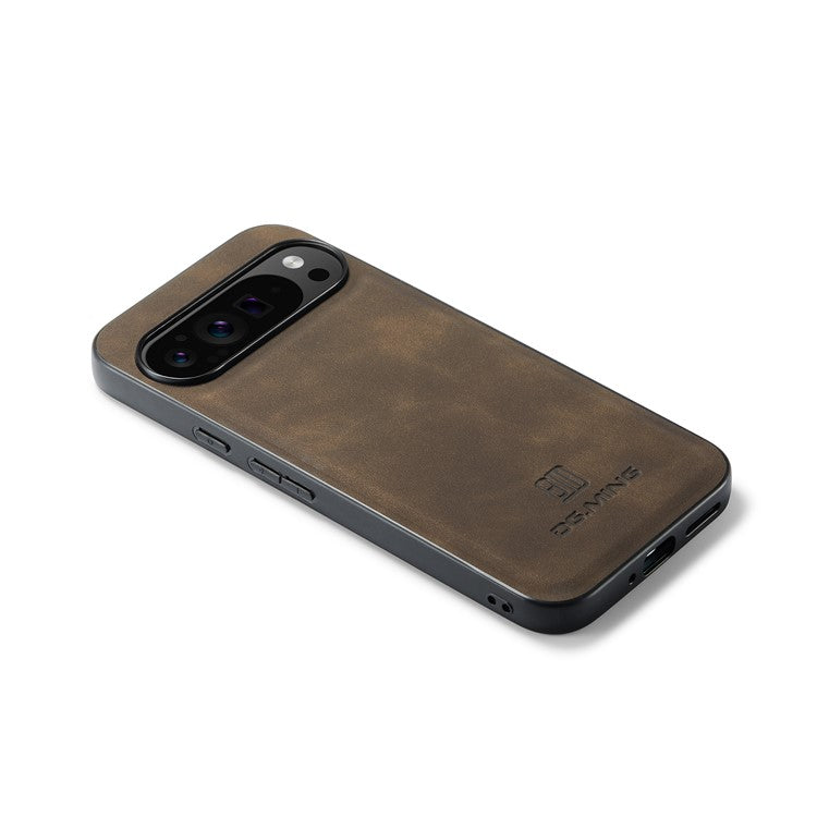 DG.MING For Google Pixel 9 Pro XL Case PU Leather Covered PC+TPU Hybrid Phone Shell - Coffee