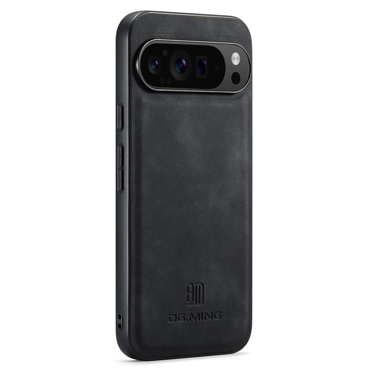 DG.MING For Google Pixel 9 Pro XL Case PU Leather Covered PC+TPU Hybrid Phone Shell - Black