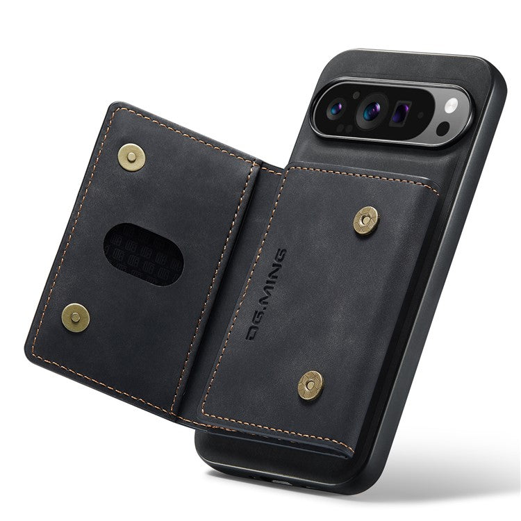 DG.MING M2 Series for Google Pixel 9 Pro XL Case PU+PC+TPU Phone Cover Detachable Wallet - Black