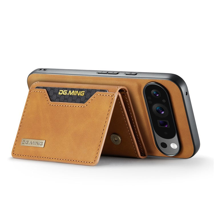 DG.MING M2 Series for Google Pixel 9 Pro XL Case PU+PC+TPU Phone Cover Detachable Wallet - Brown
