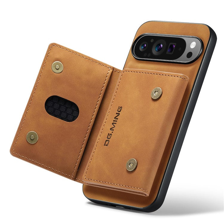 DG.MING M2 Series for Google Pixel 9 Pro XL Case PU+PC+TPU Phone Cover Detachable Wallet - Brown
