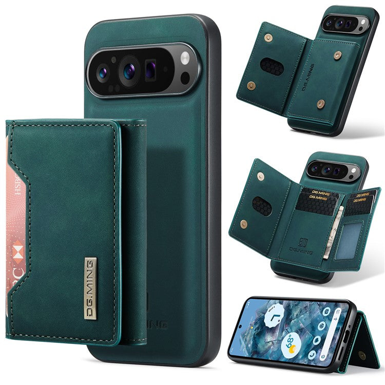 DG.MING M2 Series for Google Pixel 9 Pro XL Case PU+PC+TPU Phone Cover Detachable Wallet - Green
